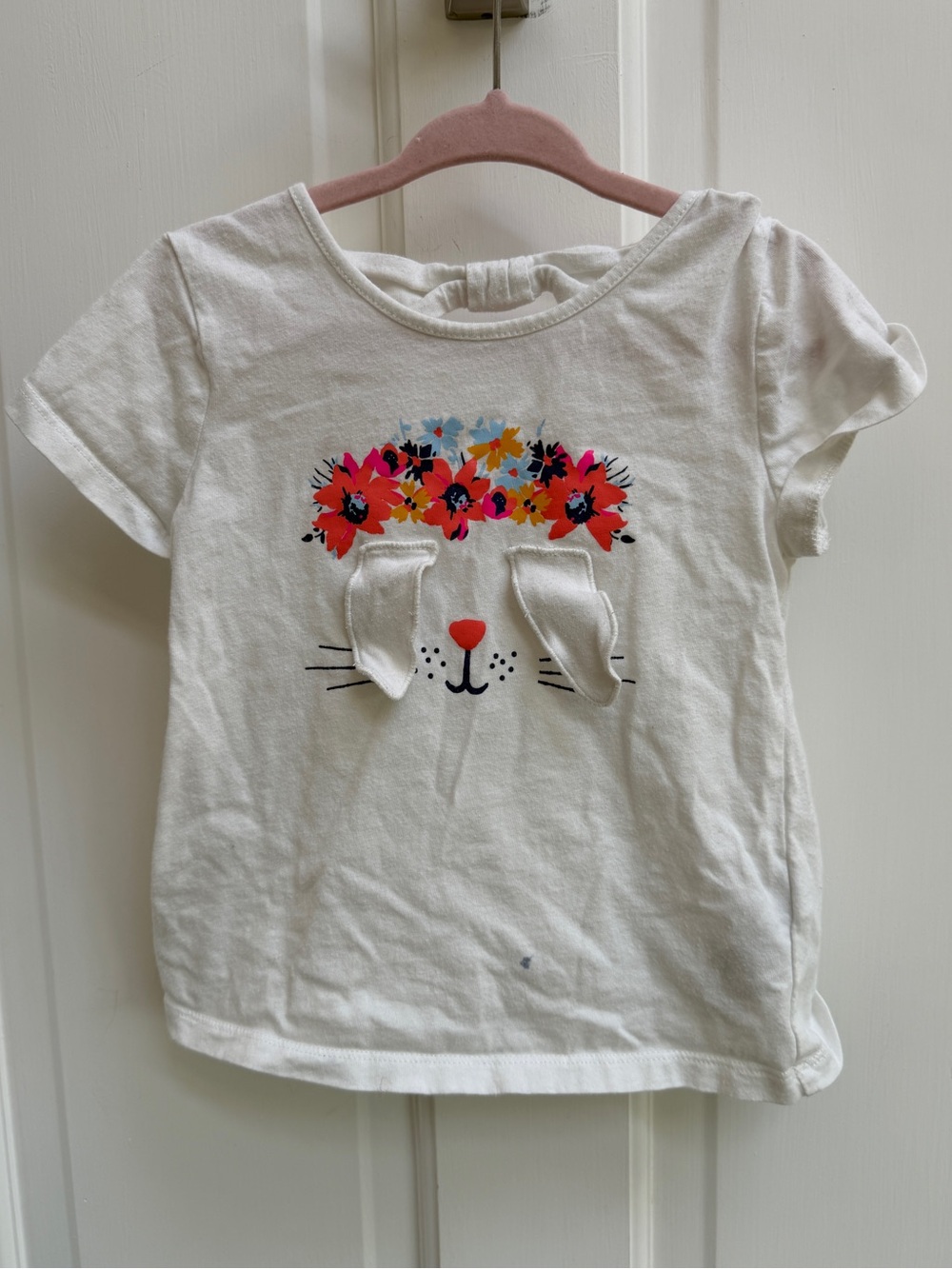 Baby GAP Girls 4 White Floral Bunny Short Sleeve Shirt with Ear Details Top